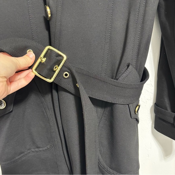 Vince Camuto Women's XL Black Fitted Car Coat Overcoat Trench Button Front Belt - Picture 3 of 10